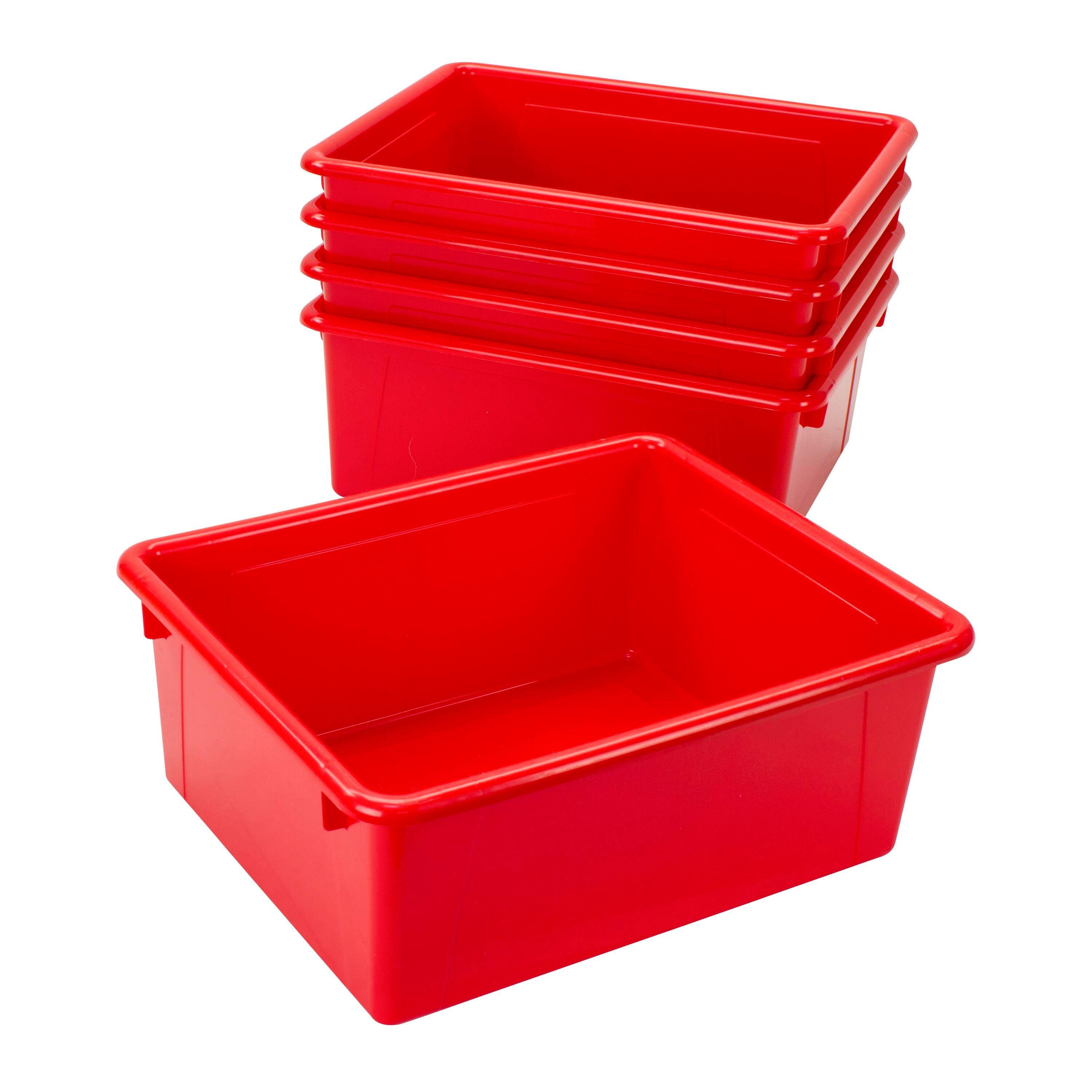 School Smart Deep Storage Bins, 10-3/4 x 13-3/8 x 5-1/4 Inches, Red, Pack of 5 2012820